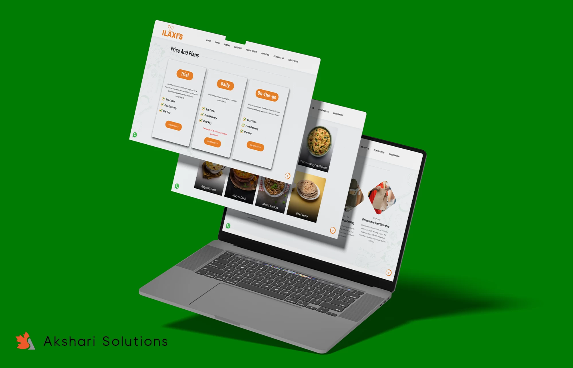 Image of Ilaxi foods logo along side a tiffin box