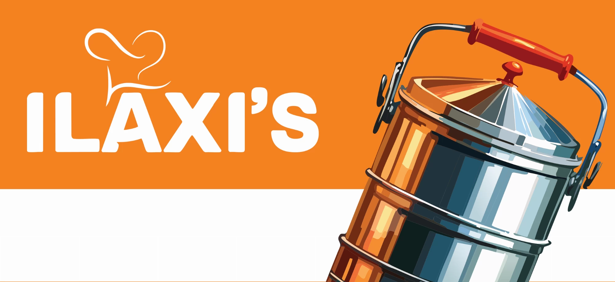 Image of Ilaxi foods logo along side a tiffin box